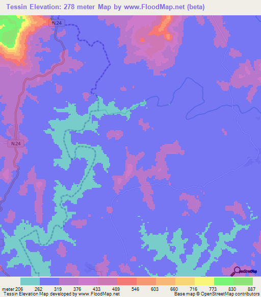 Tessin,Guinea Elevation Map