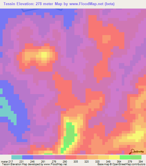 Tessin,Guinea Elevation Map