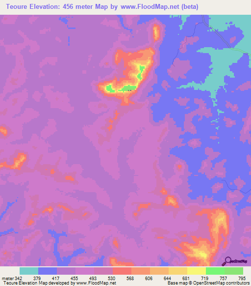 Teoure,Guinea Elevation Map