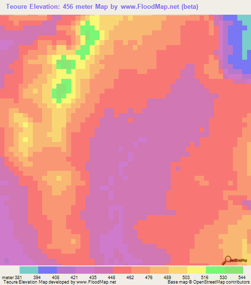 Teoure,Guinea Elevation Map