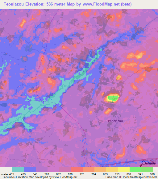 Teoulazou,Guinea Elevation Map