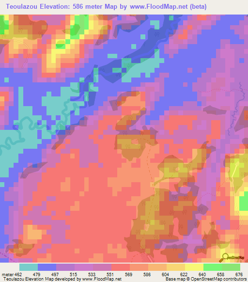 Teoulazou,Guinea Elevation Map