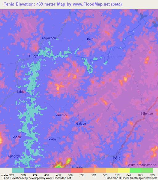 Tenia,Guinea Elevation Map