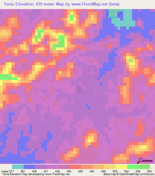 Tenia,Guinea Elevation Map