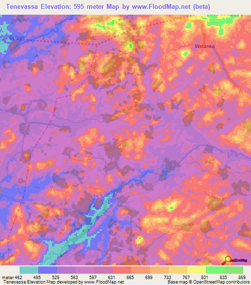 Tenevassa,Guinea Elevation Map