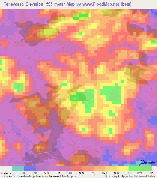 Tenevassa,Guinea Elevation Map