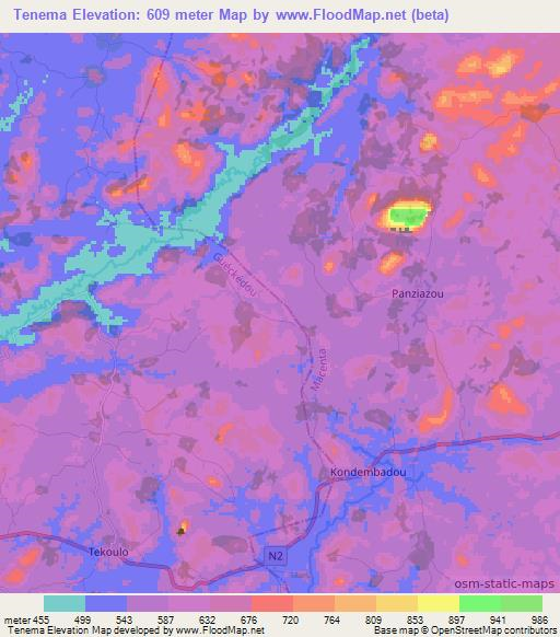 Tenema,Guinea Elevation Map