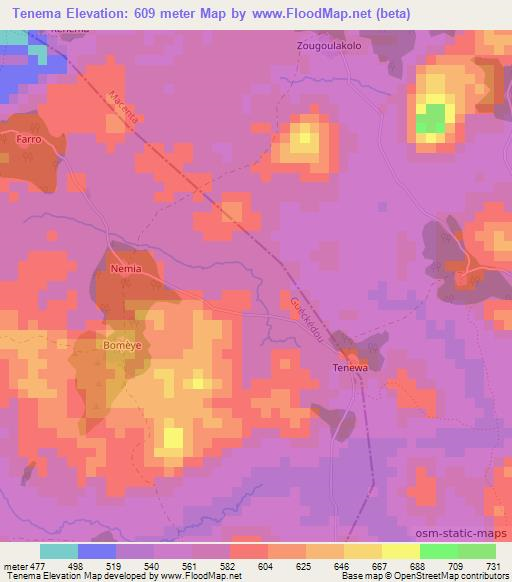 Tenema,Guinea Elevation Map