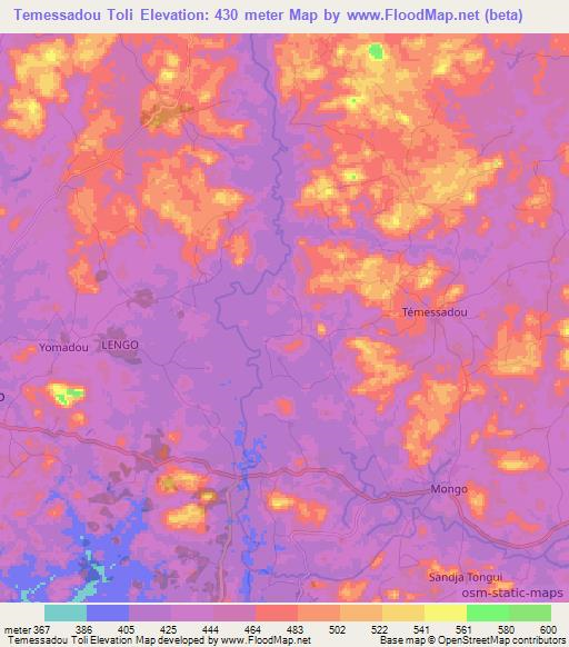 Temessadou Toli,Guinea Elevation Map