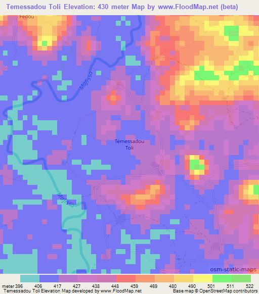 Temessadou Toli,Guinea Elevation Map