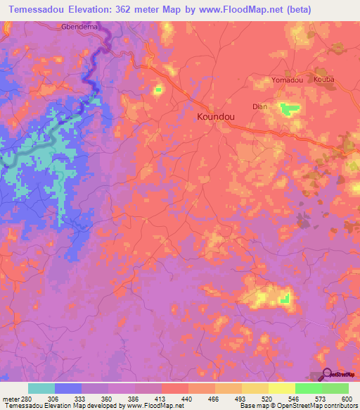 Temessadou,Guinea Elevation Map