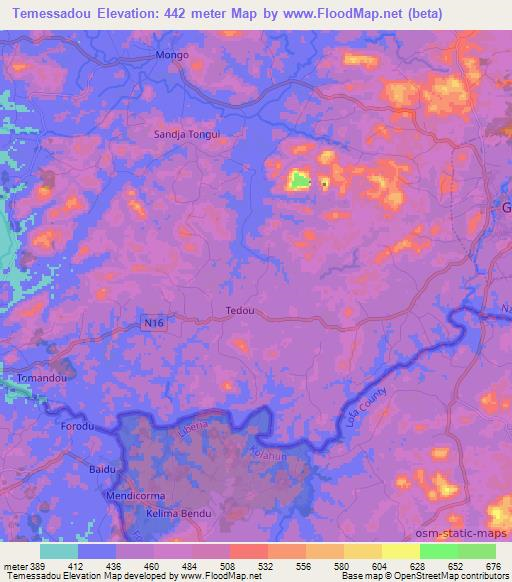 Temessadou,Guinea Elevation Map