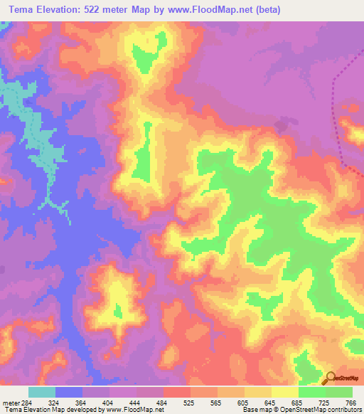 Tema,Guinea Elevation Map