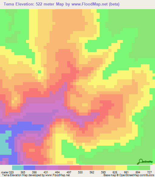 Tema,Guinea Elevation Map