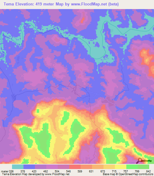 Tema,Guinea Elevation Map