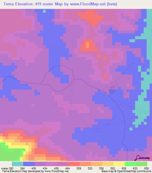 Tema,Guinea Elevation Map