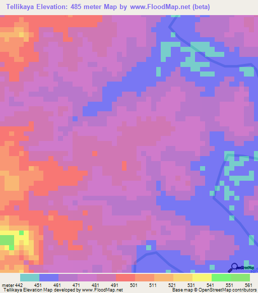 Tellikaya,Guinea Elevation Map