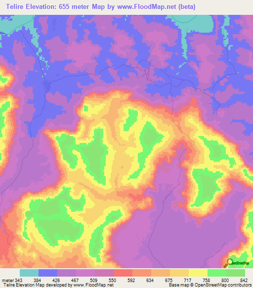 Telire,Guinea Elevation Map