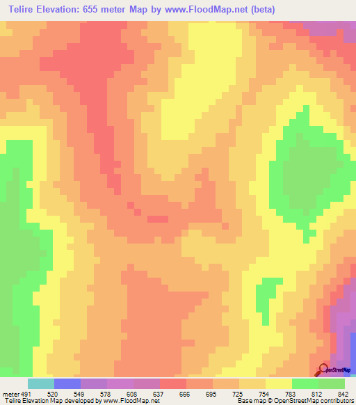 Telire,Guinea Elevation Map