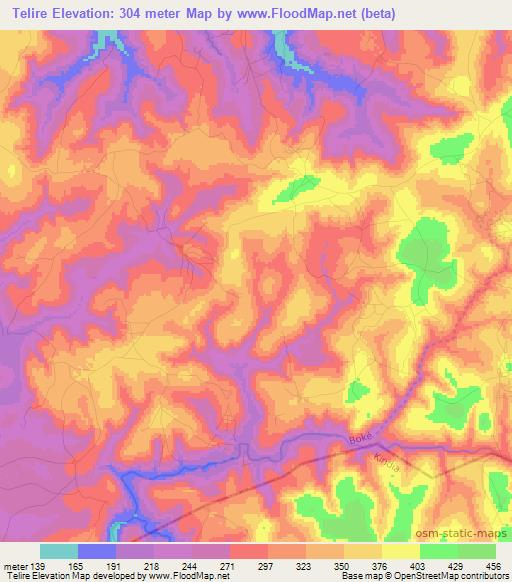 Telire,Guinea Elevation Map