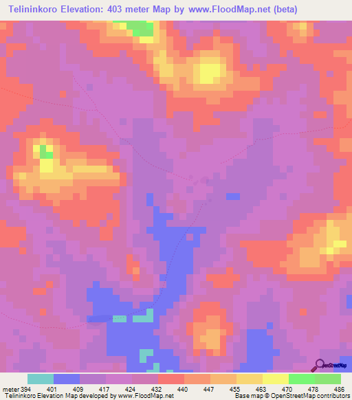 Telininkoro,Guinea Elevation Map