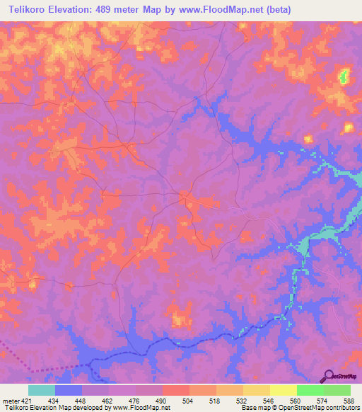 Telikoro,Guinea Elevation Map