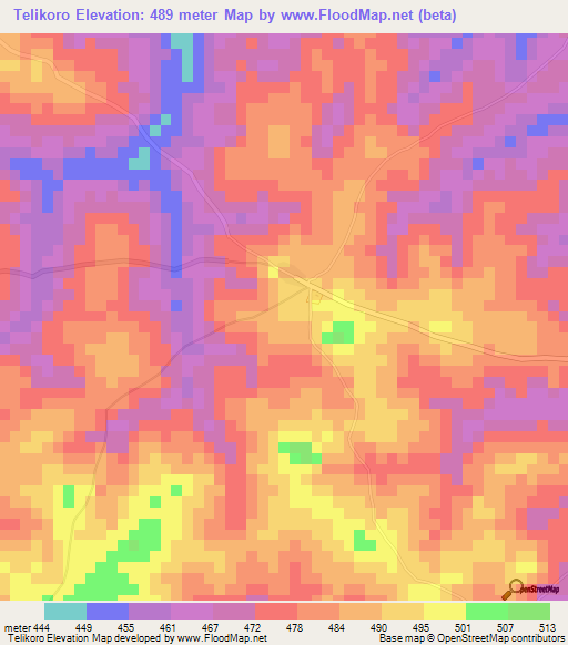 Telikoro,Guinea Elevation Map