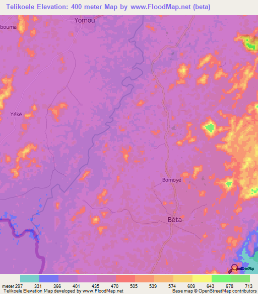 Telikoele,Guinea Elevation Map