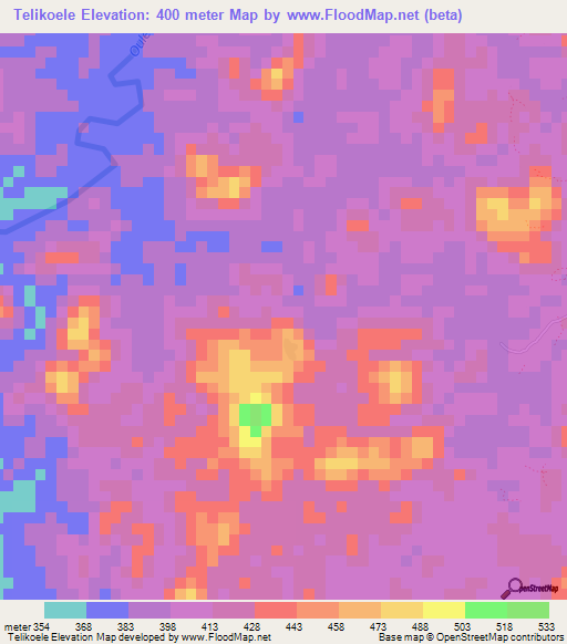 Telikoele,Guinea Elevation Map