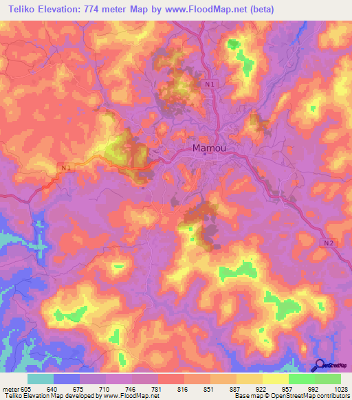 Teliko,Guinea Elevation Map