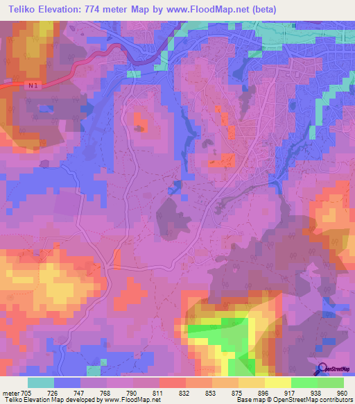 Teliko,Guinea Elevation Map