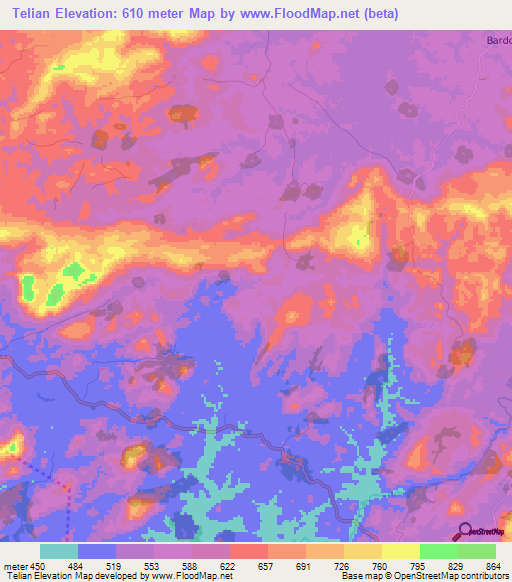 Telian,Guinea Elevation Map