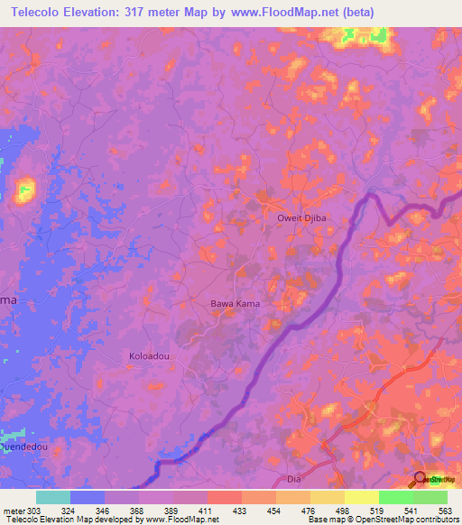 Telecolo,Guinea Elevation Map