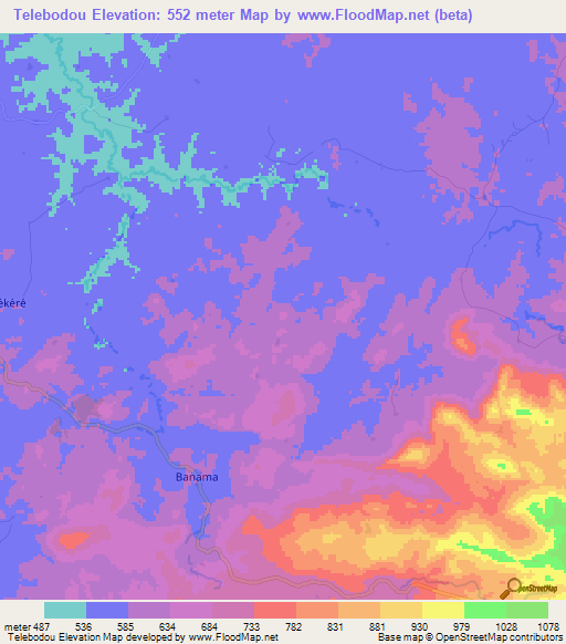 Telebodou,Guinea Elevation Map