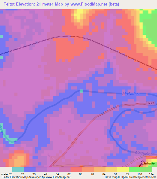 Teitot,Guinea Elevation Map