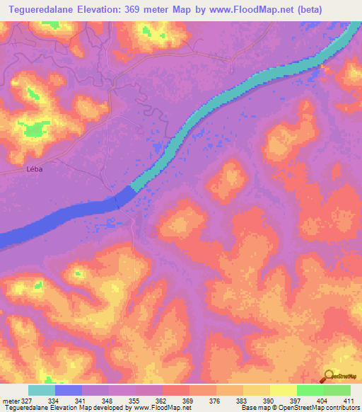 Tegueredalane,Guinea Elevation Map