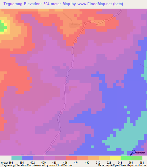 Teguerang,Guinea Elevation Map