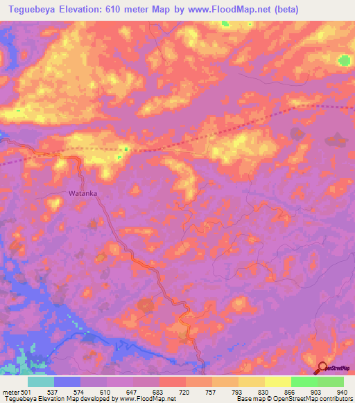 Teguebeya,Guinea Elevation Map