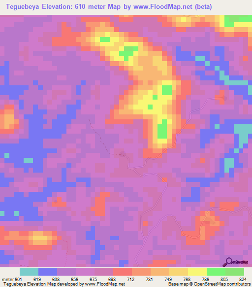 Teguebeya,Guinea Elevation Map