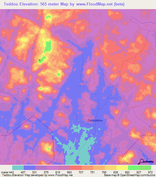 Teddou,Guinea Elevation Map