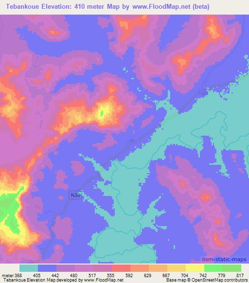 Tebankoue,Guinea Elevation Map