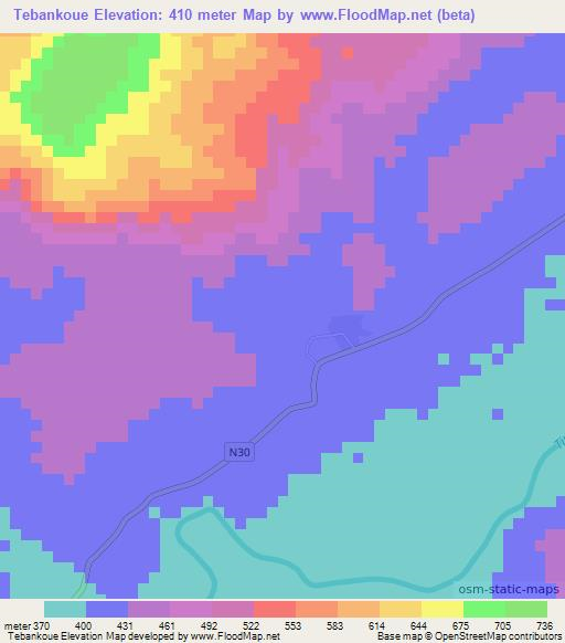 Tebankoue,Guinea Elevation Map