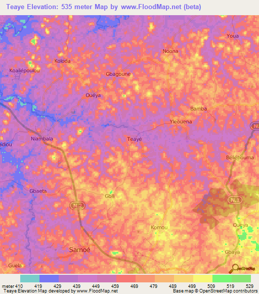 Teaye,Guinea Elevation Map