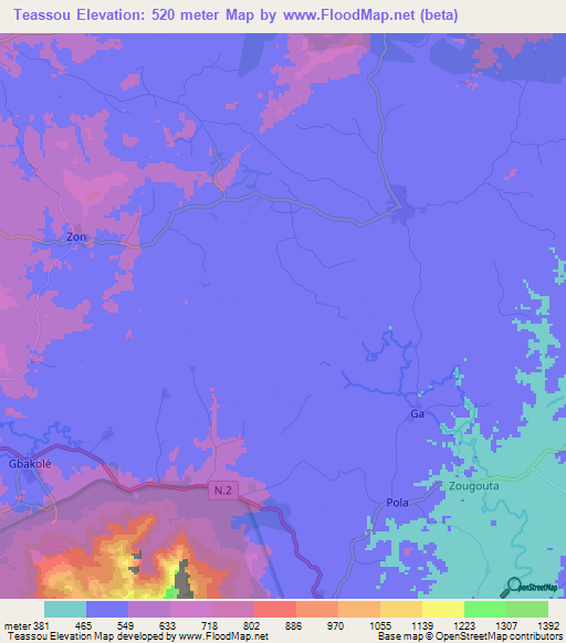 Teassou,Guinea Elevation Map