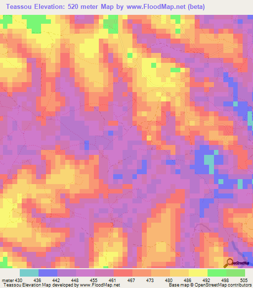 Teassou,Guinea Elevation Map