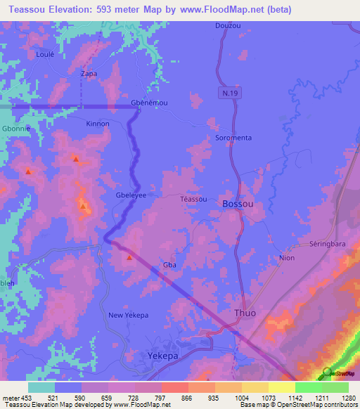Teassou,Guinea Elevation Map