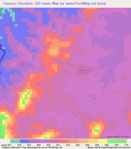 Teassou,Guinea Elevation Map