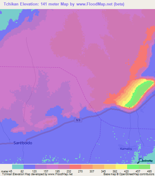 Tchikan,Guinea Elevation Map