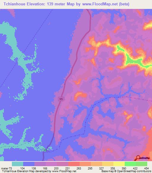 Tchianhoue,Guinea Elevation Map