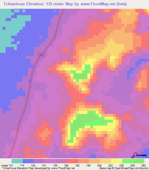 Tchianhoue,Guinea Elevation Map